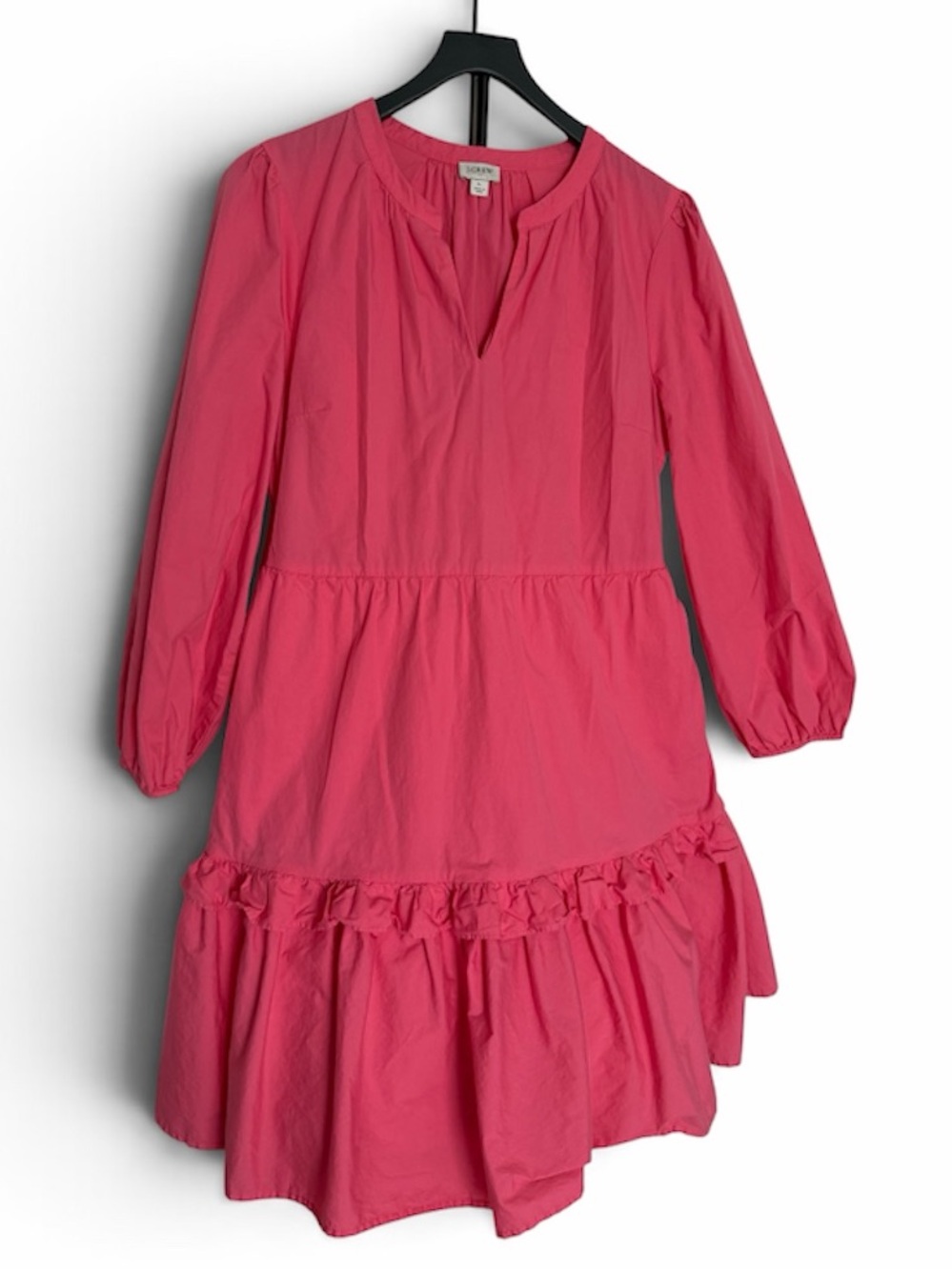 J. Crew Bubblegum Pink Tiered Long-Sleeve Dress